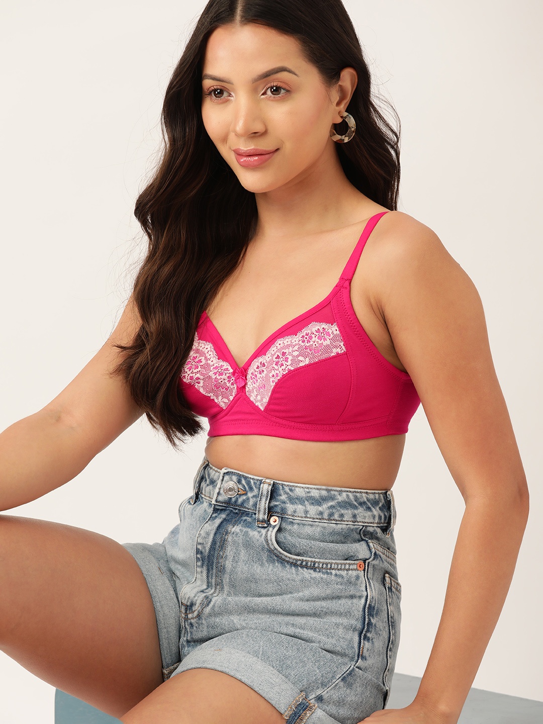 

DressBerry Solid Everyday Lace Bra, Magenta