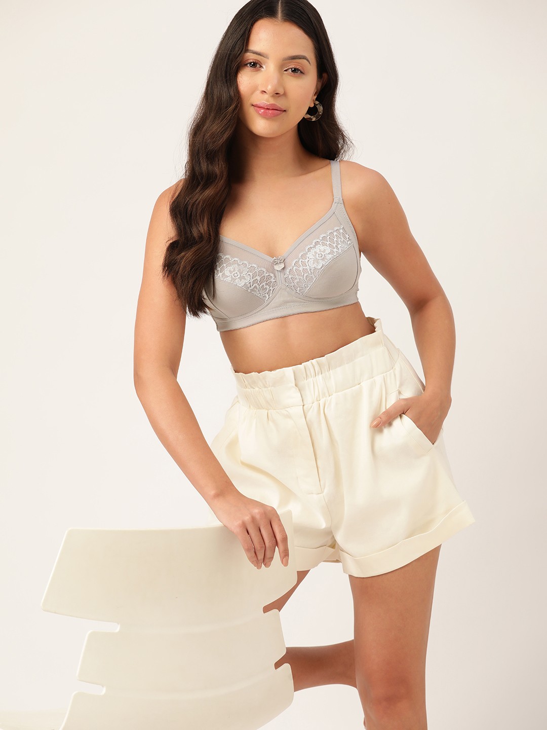 

DressBerry Solid Everyday Lace Bra, Grey