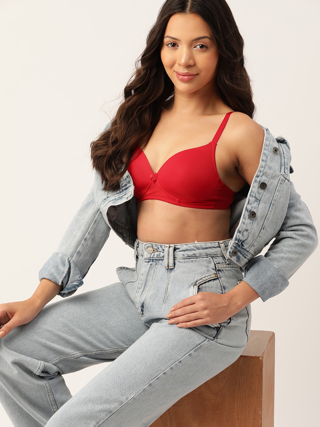 

DressBerry Lightly Padded Lace Design Bra, Red