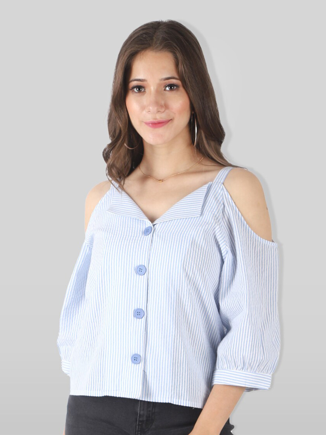 

PRETTY LOVING THING Blue & White Striped Cotton Crop Top