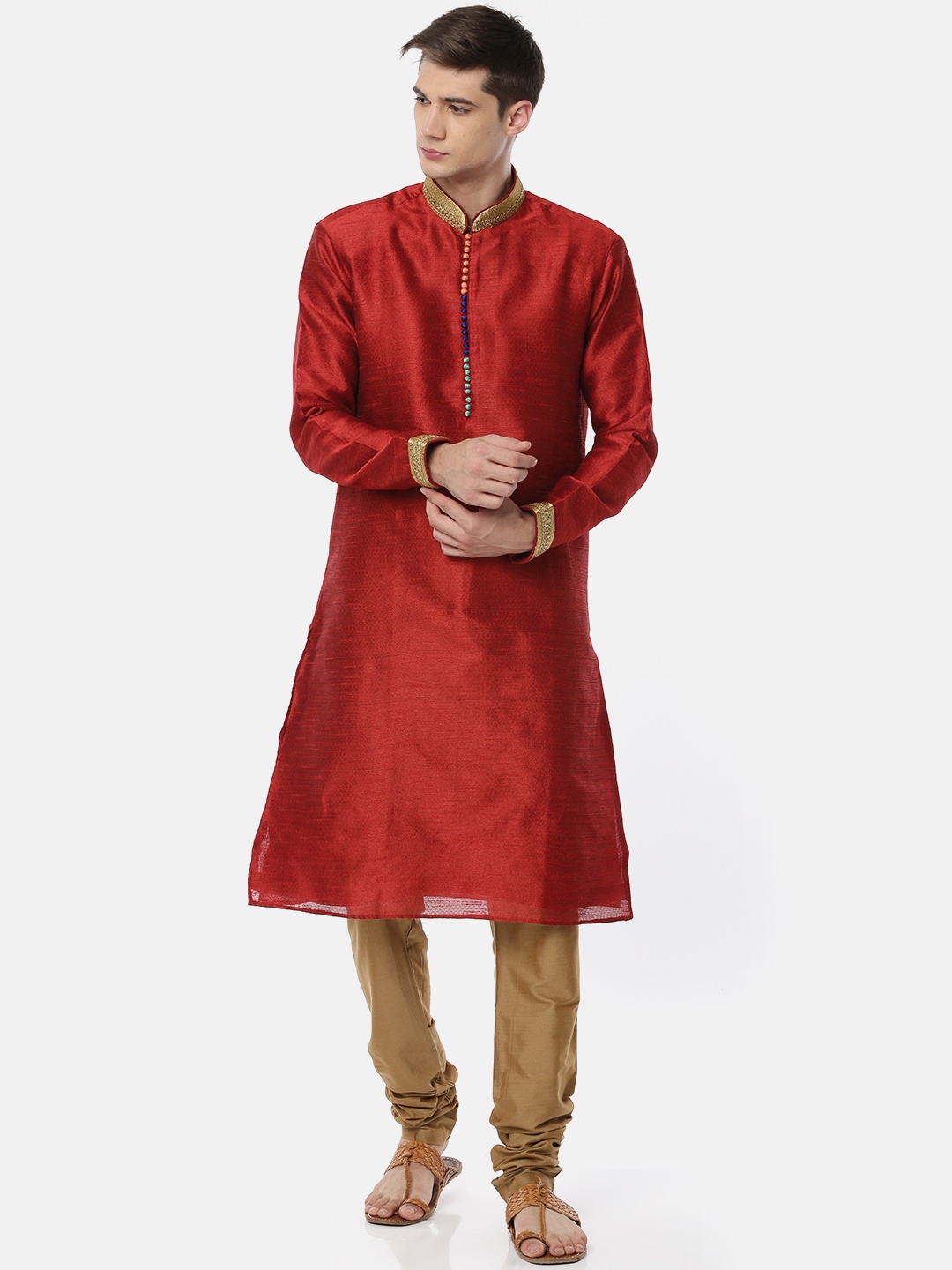 

RG DESIGNERS Men Red & Beige Self-Design Kurta with Pyjamas
