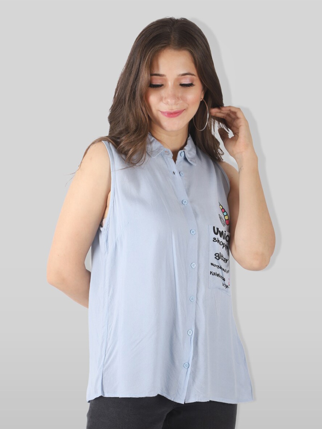 

PRETTY LOVING THING Blue Print Shirt Style Top