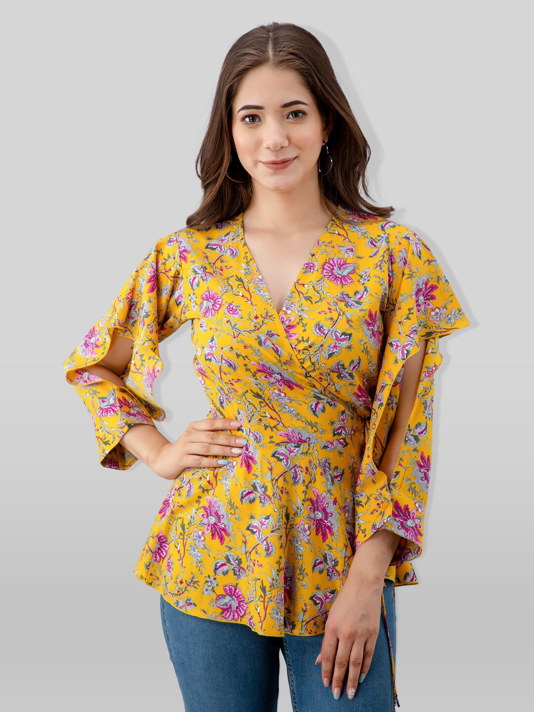 

PRETTY LOVING THING Yellow Floral Print Wrap Top