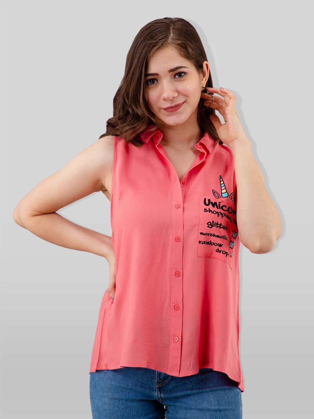 

PRETTY LOVING THING Peach-Coloured Print Shirt Style Top