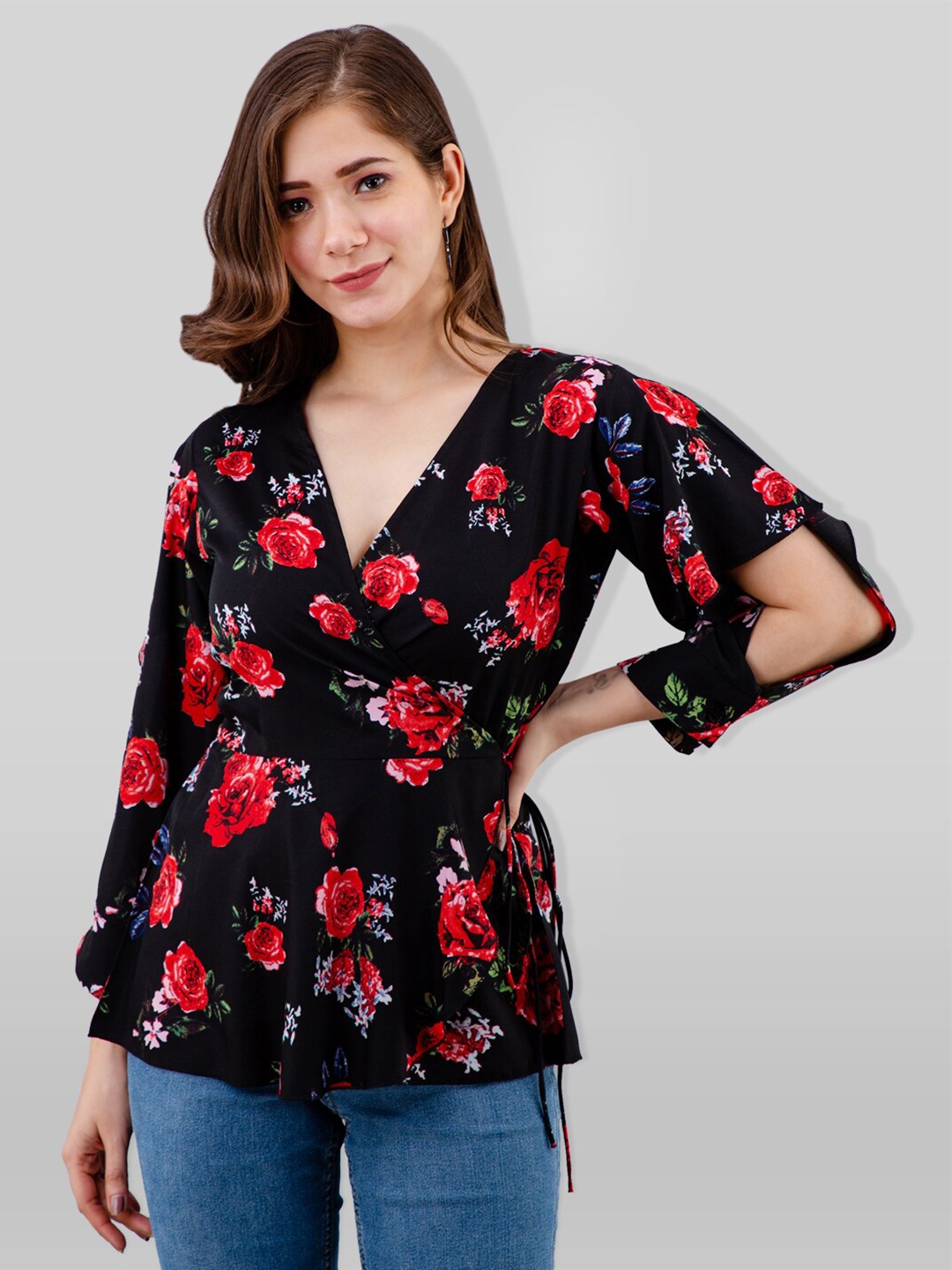 

PRETTY LOVING THING Rose Floral Print Wrap Top