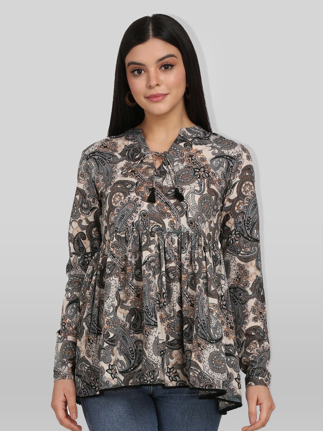 

PRETTY LOVING THING Multicoloured Floral Print Mandarin Collar Top, Multi