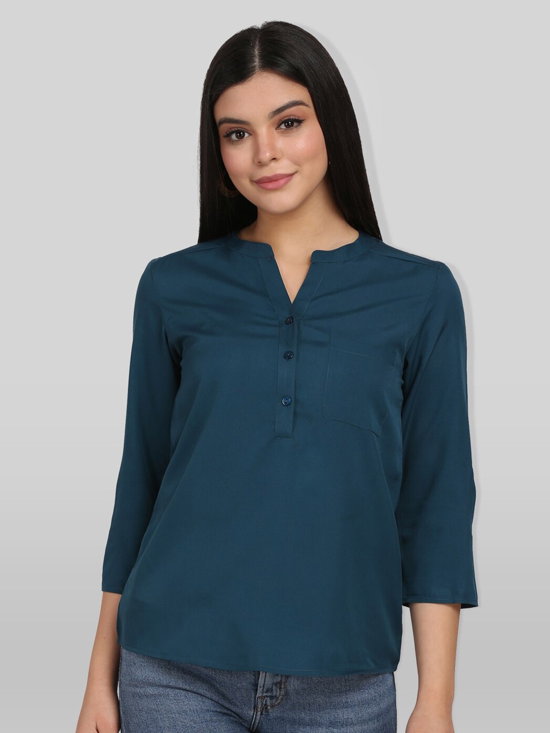 

PRETTY LOVING THING Green Mandarin Collar Top