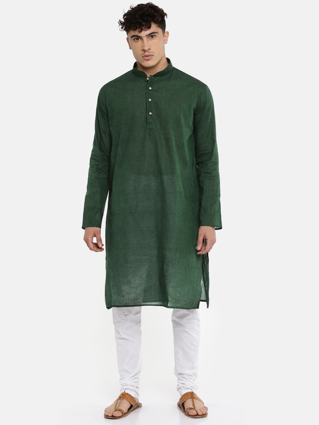 

RG DESIGNERS Men Green & White Solid Kurta with Pyjamas