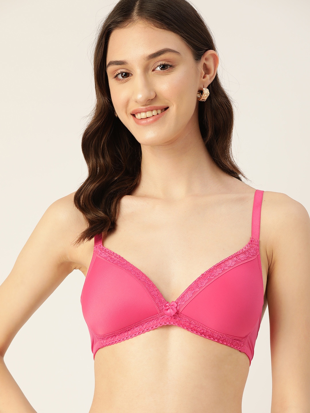 

DressBerry Lace Insert Detail Lightly Padded T-shirt Bra, Pink