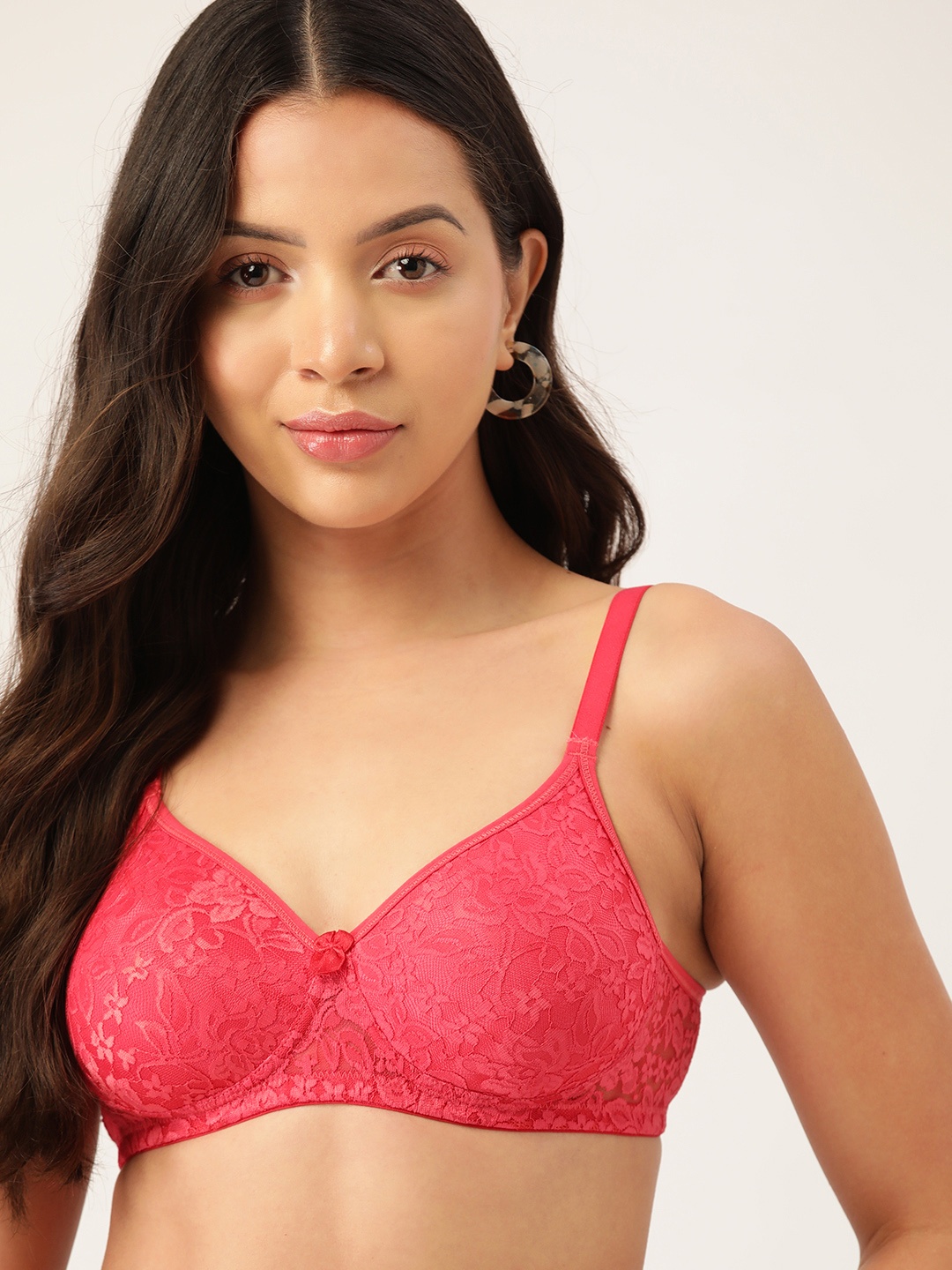 

DressBerry Floral Lightly Padded Everyday Lace Bra, Coral
