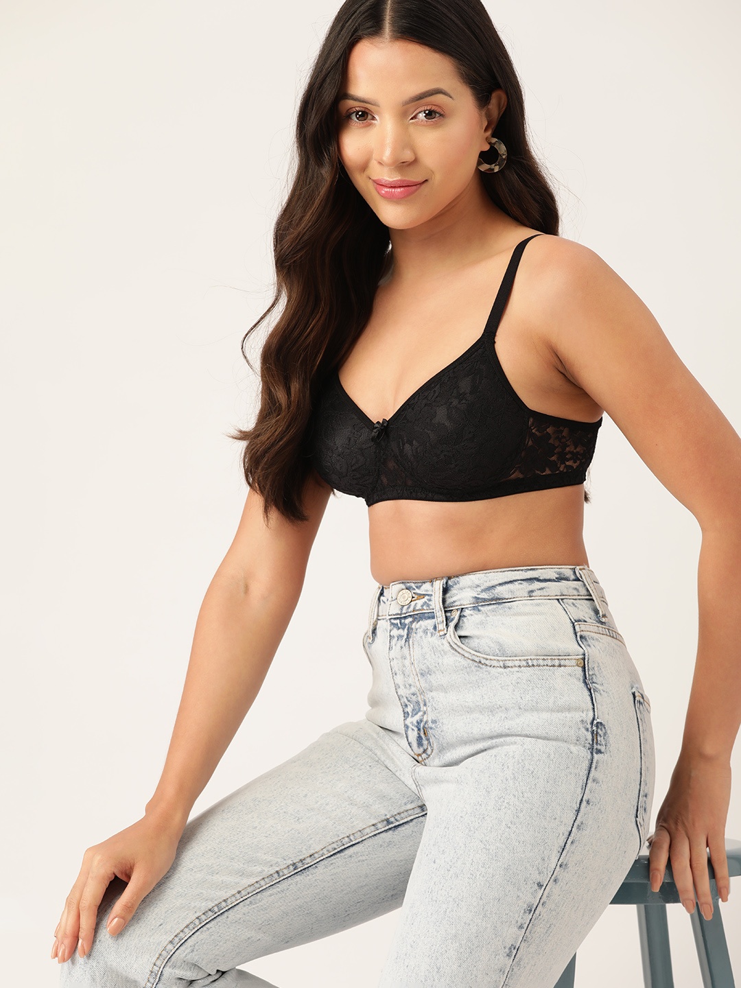 

DressBerry Floral Lace Lightly Padded Bra, Black