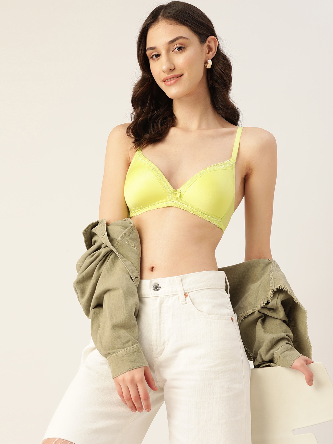 

DressBerry Lace Insert Detail Lightly Padded T-shirt Bra, Fluorescent green