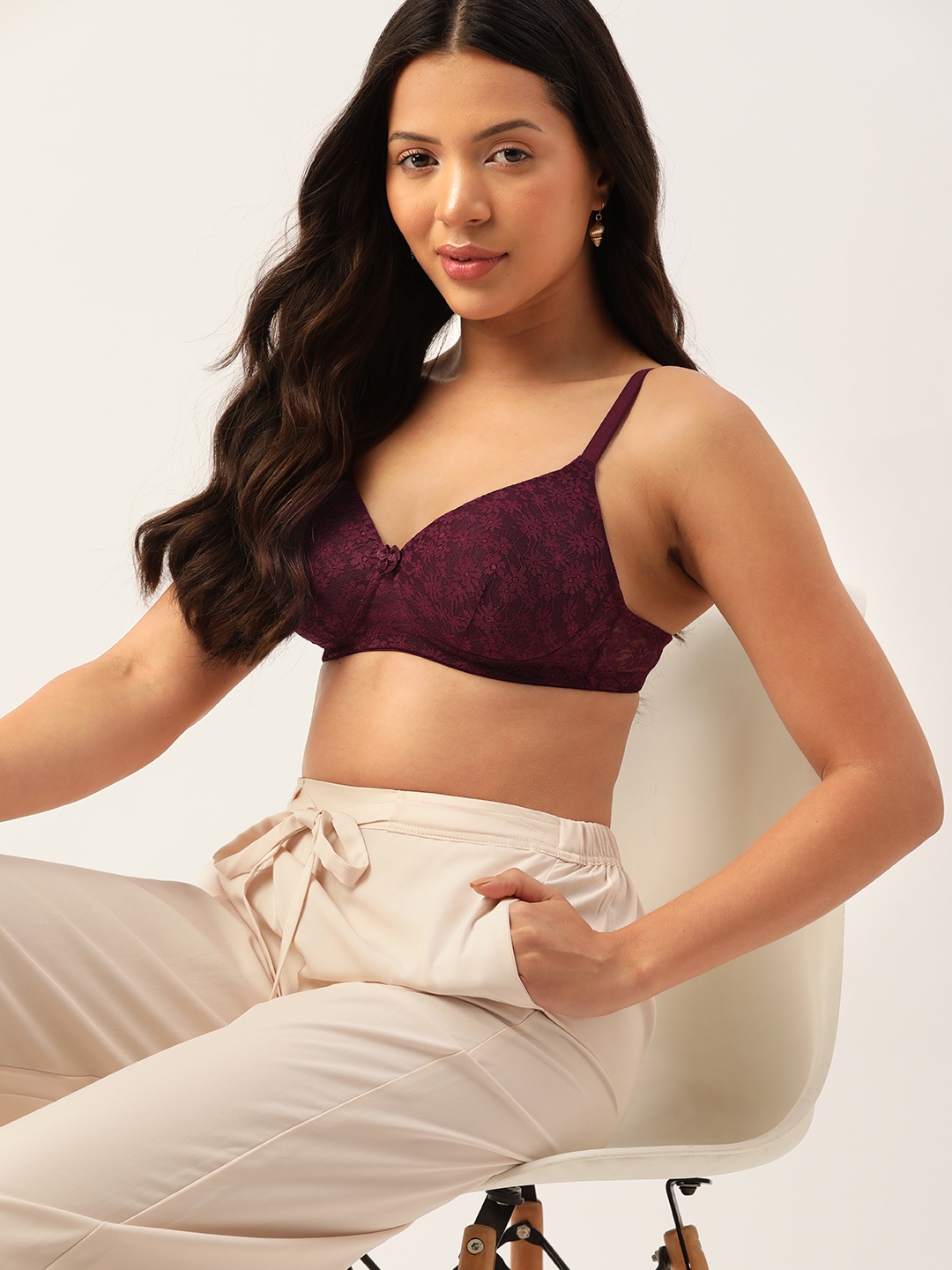 

DressBerry Floral Lace Bra Lightly Padded DB-SHYL01B2-SHYL01N2, Burgundy