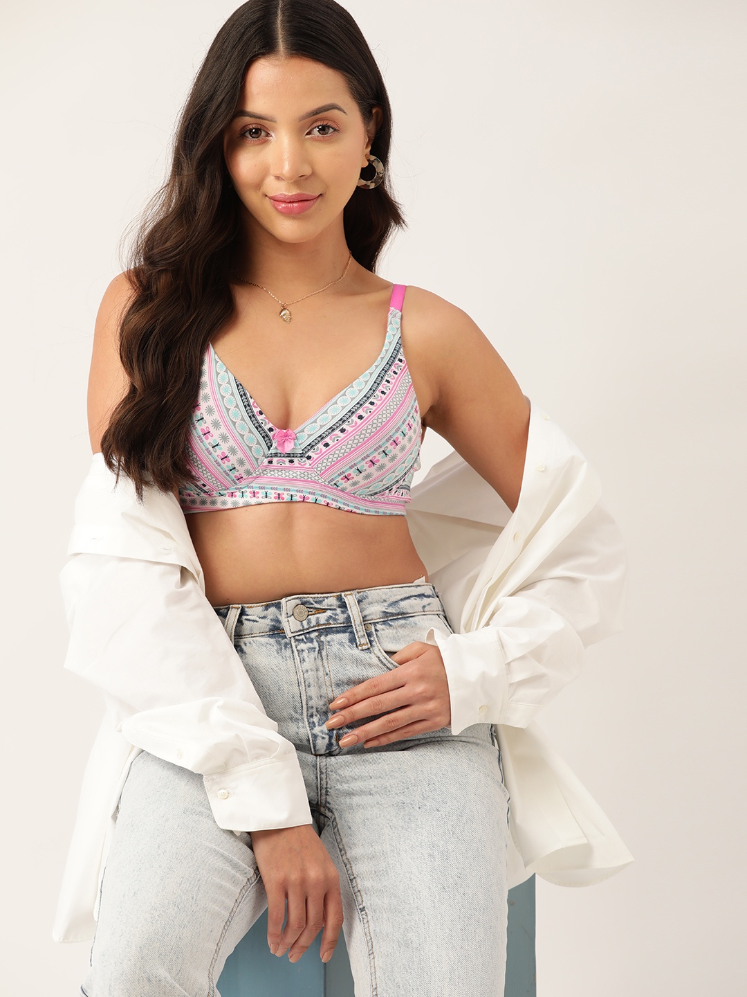 

DressBerry Printed Lightly Padded T-shirt Bra, White