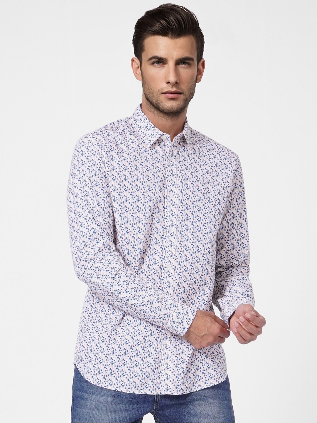 

Jack & Jones Men Slim Fit Geometric Printed Casual Shirt, White