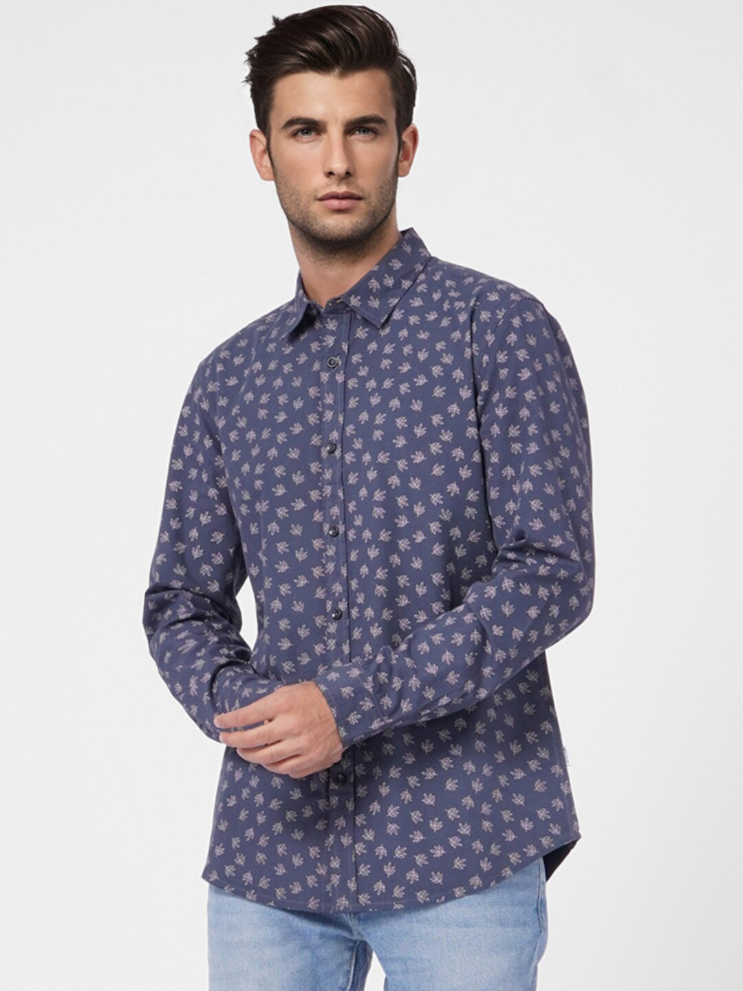 

Jack & Jones Men Cotton Slim Fit Micro Ditsy Printed Casual Shirt, Blue