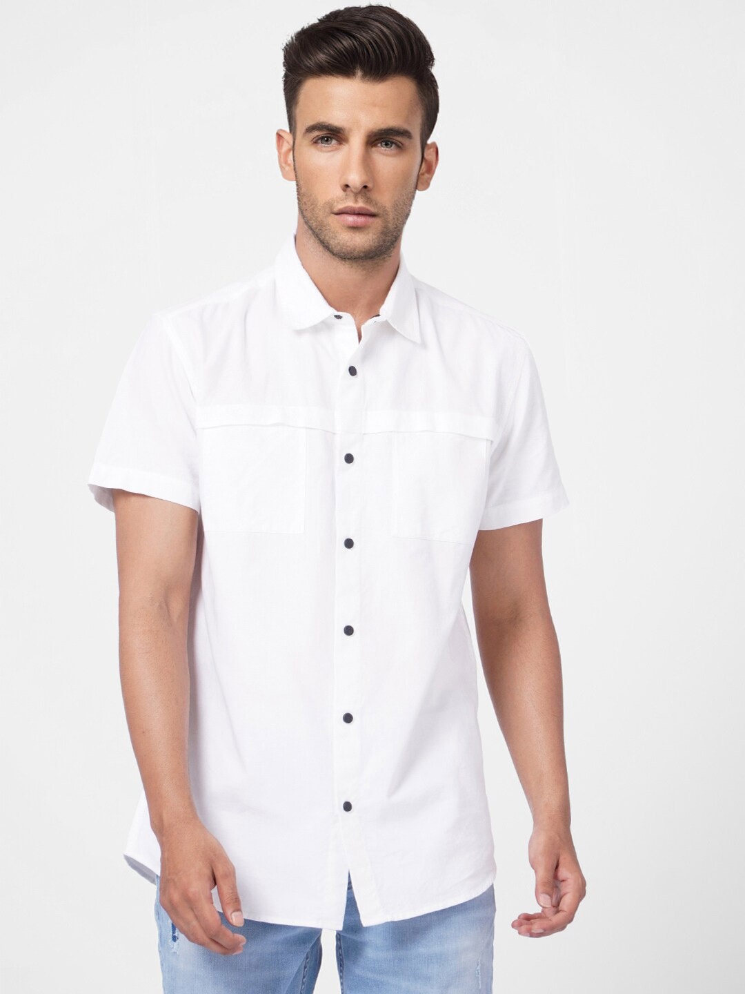 

Jack & Jones Men White Short Sleeves Casual Shirt