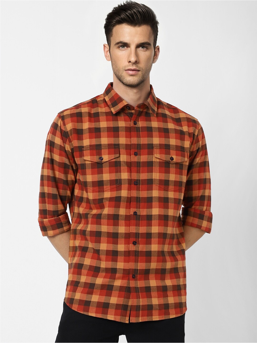 

Jack & Jones Men Cotton Tartan Checks Checked Casual Shirt, Red