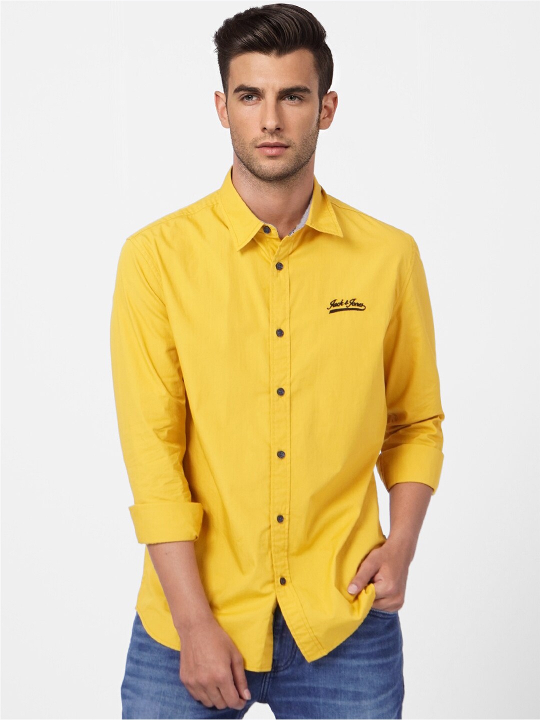 

Jack & Jones Men Yellow Long Sleeves Casual Shirt