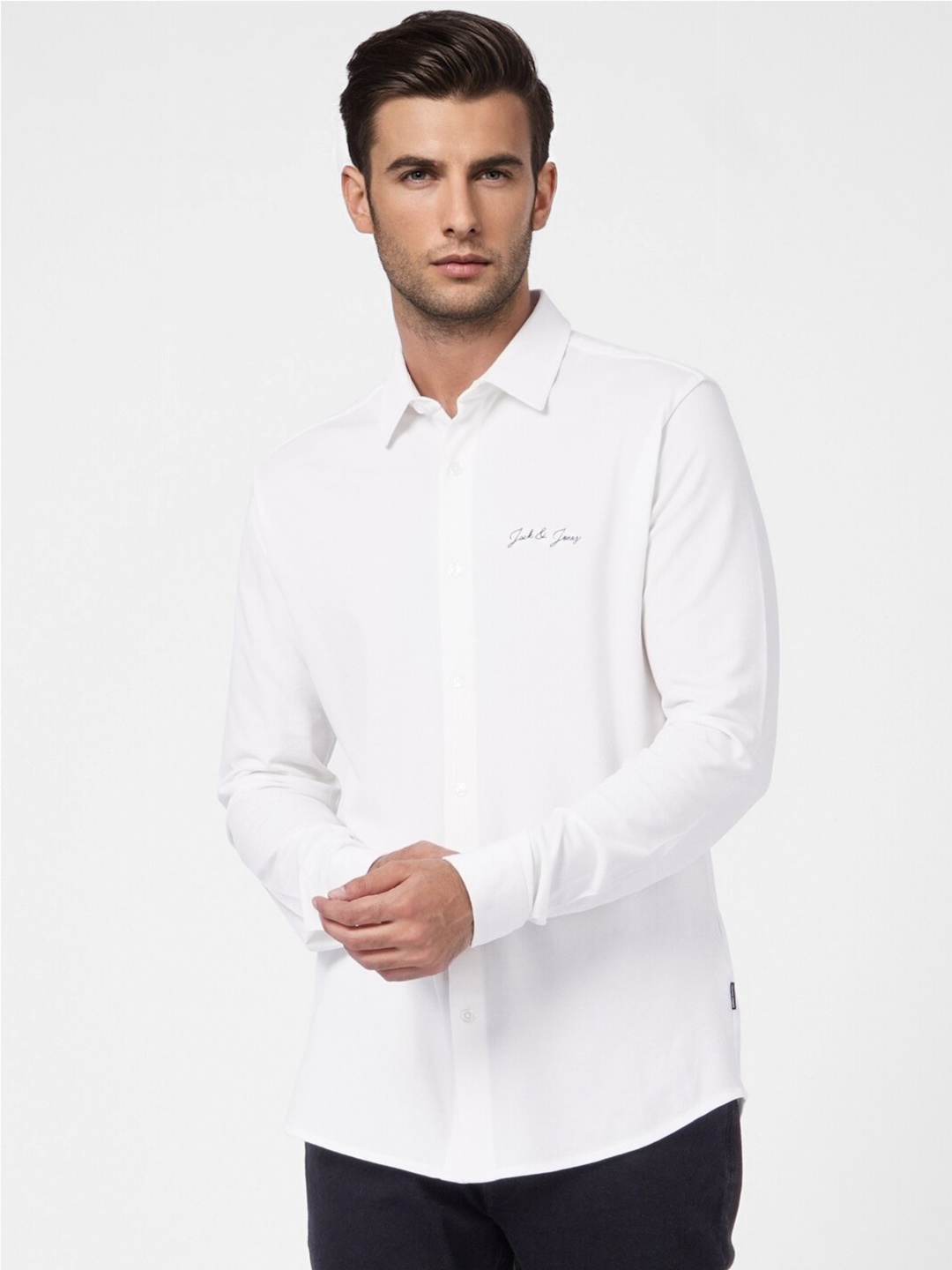 

Jack & Jones Men White Cotton Slim Fit Casual Shirt