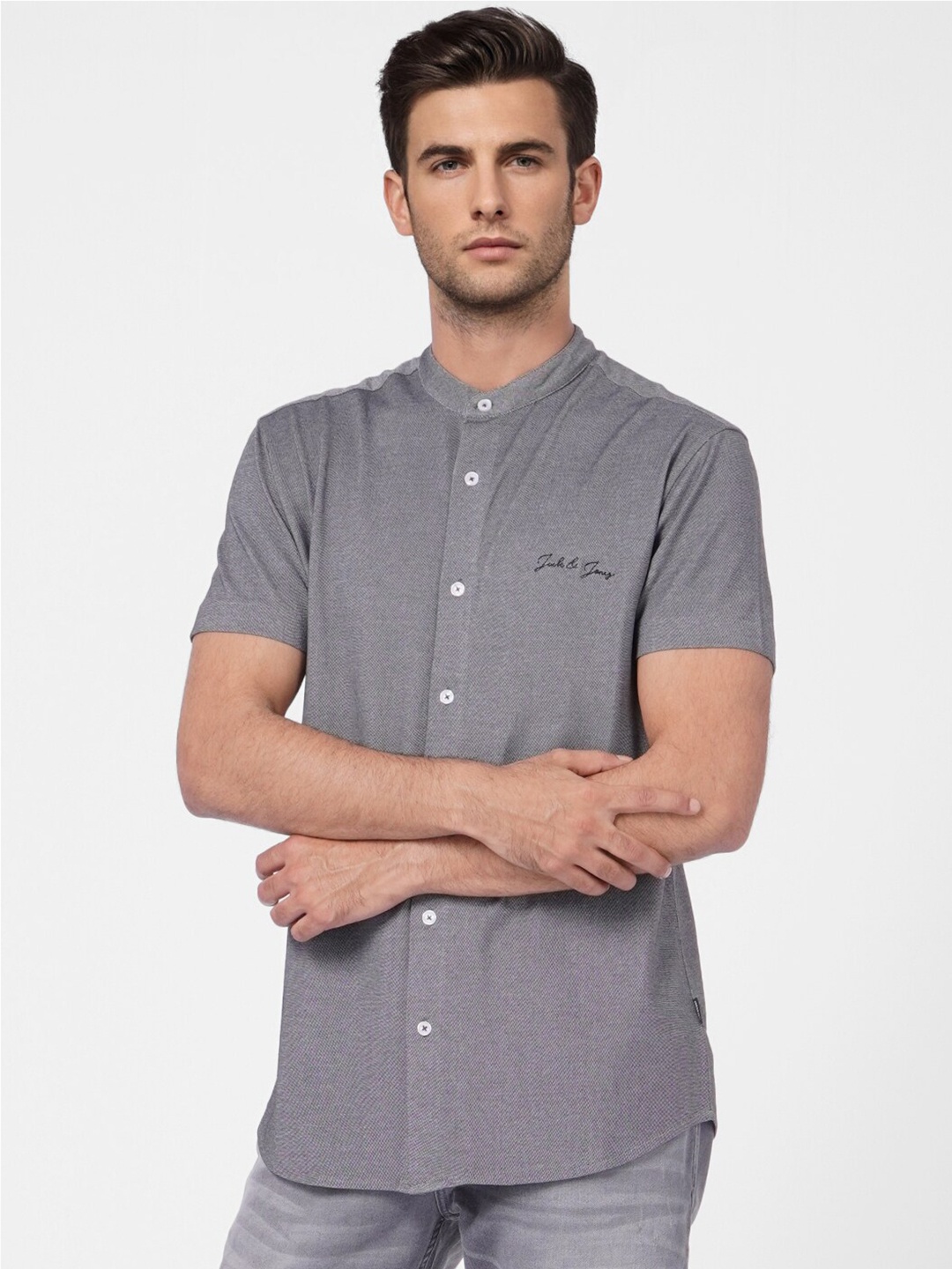

Jack & Jones Men Grey Slim Fit Casual Shirt