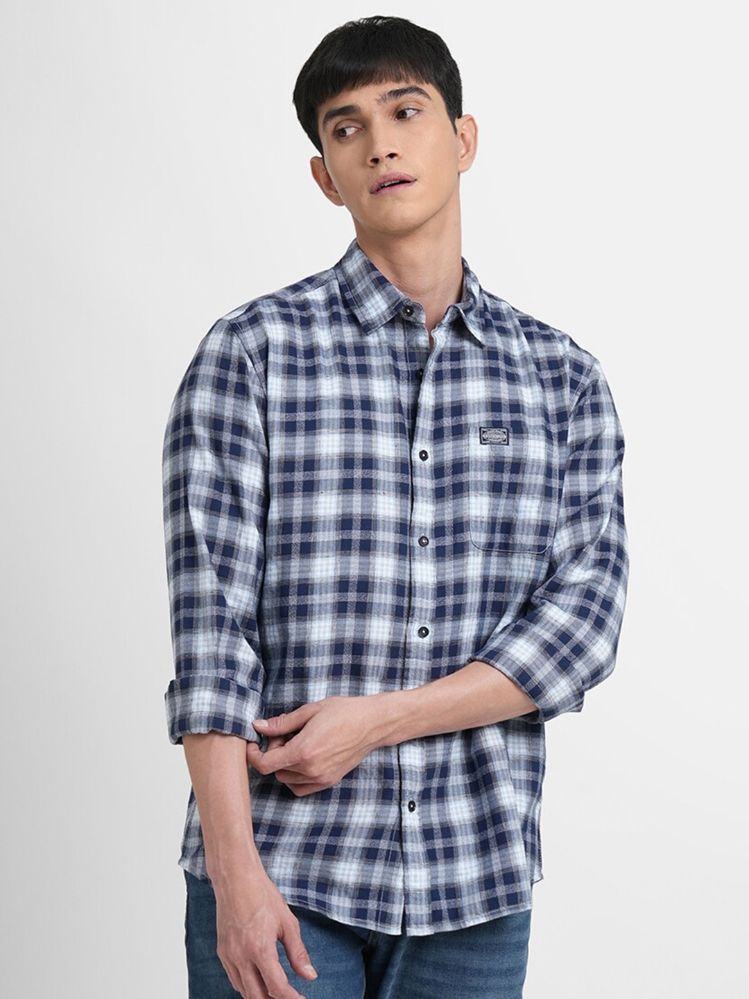 

Jack & Jones Men Blue & White Checked Casual Shirt