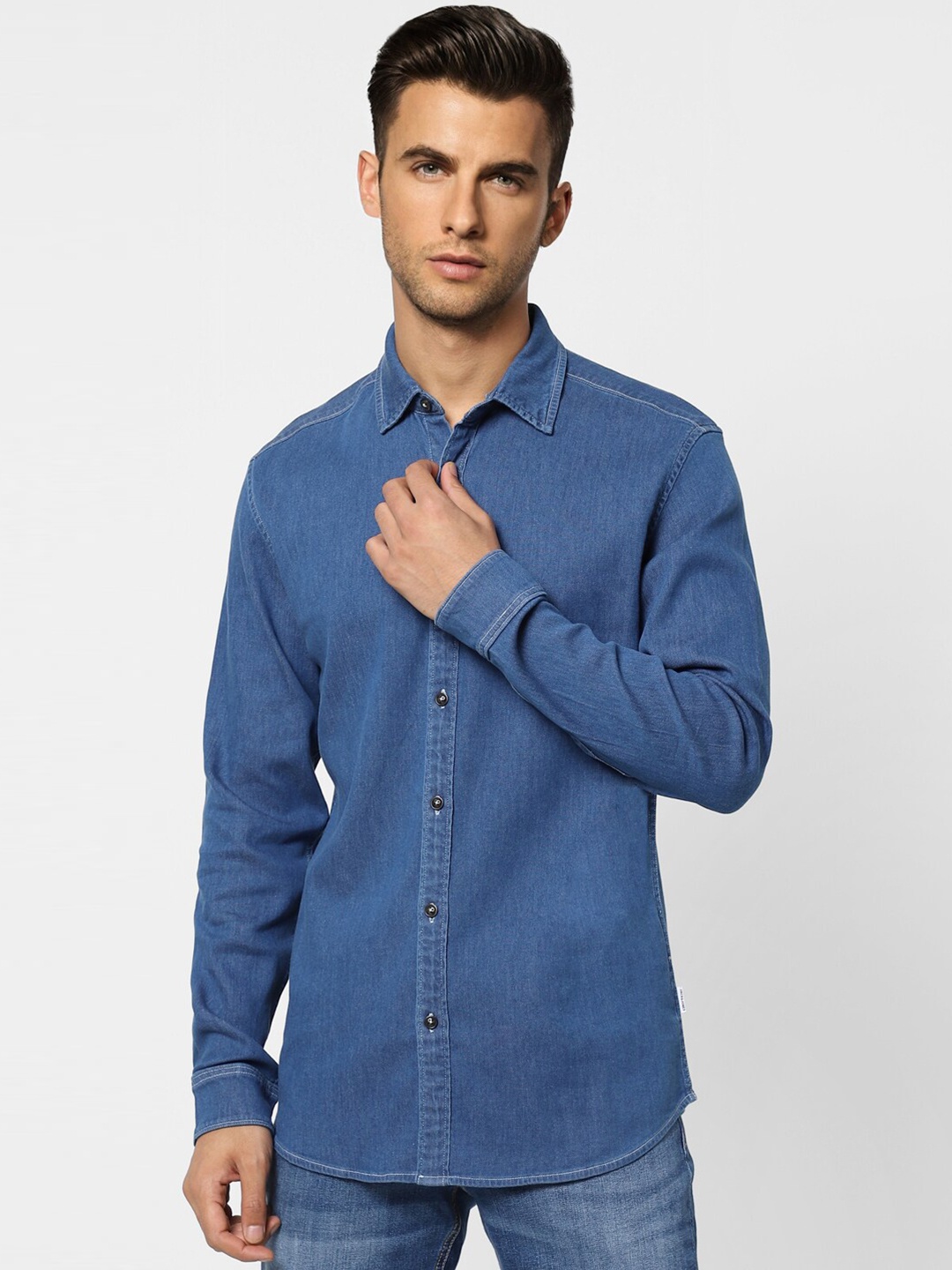 

Jack & Jones Men Blue Denim Casual Shirt