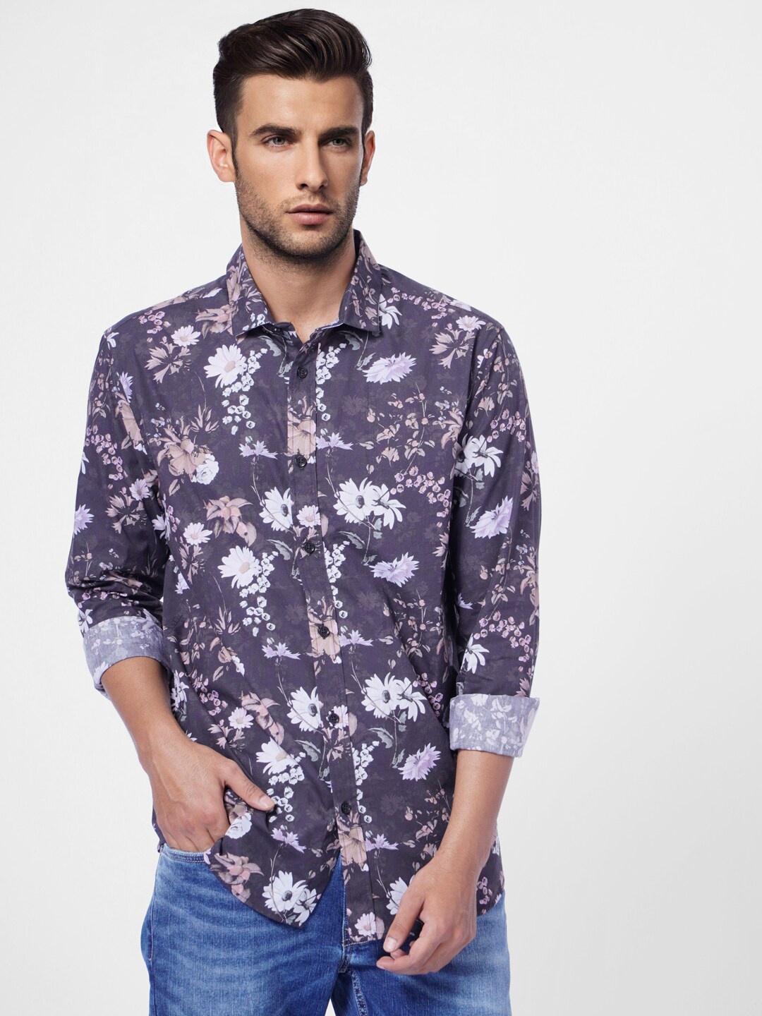 

Jack & Jones Men Cotton Purple Floral Printed Casual Shirt
