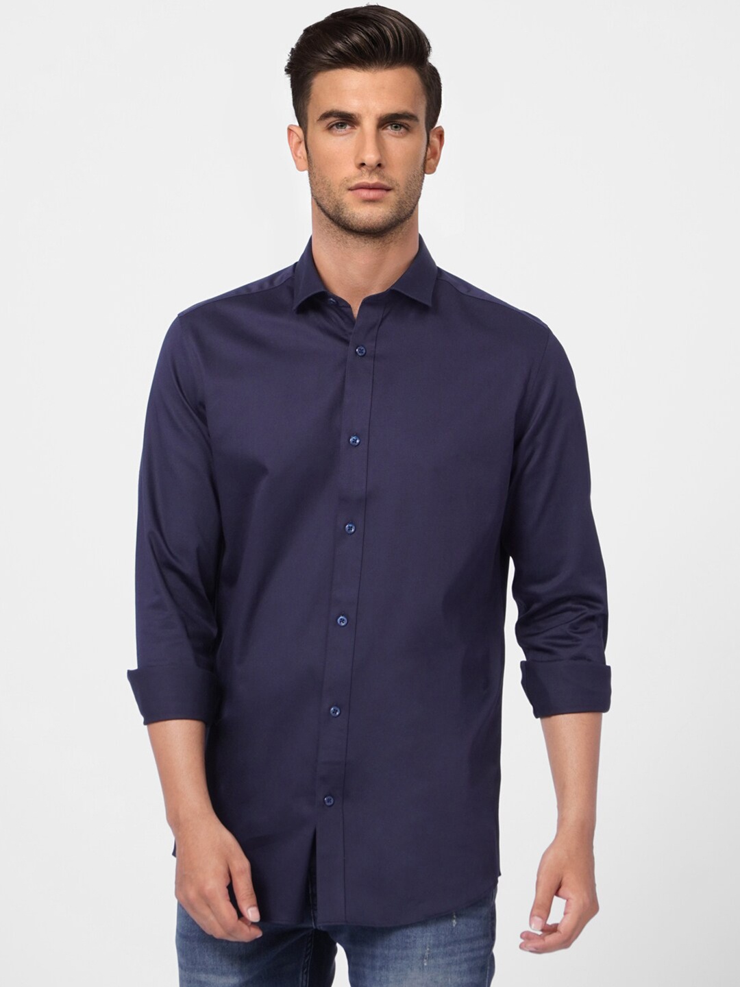 

Jack & Jones Men Navy Blue Cotton Casual Shirt