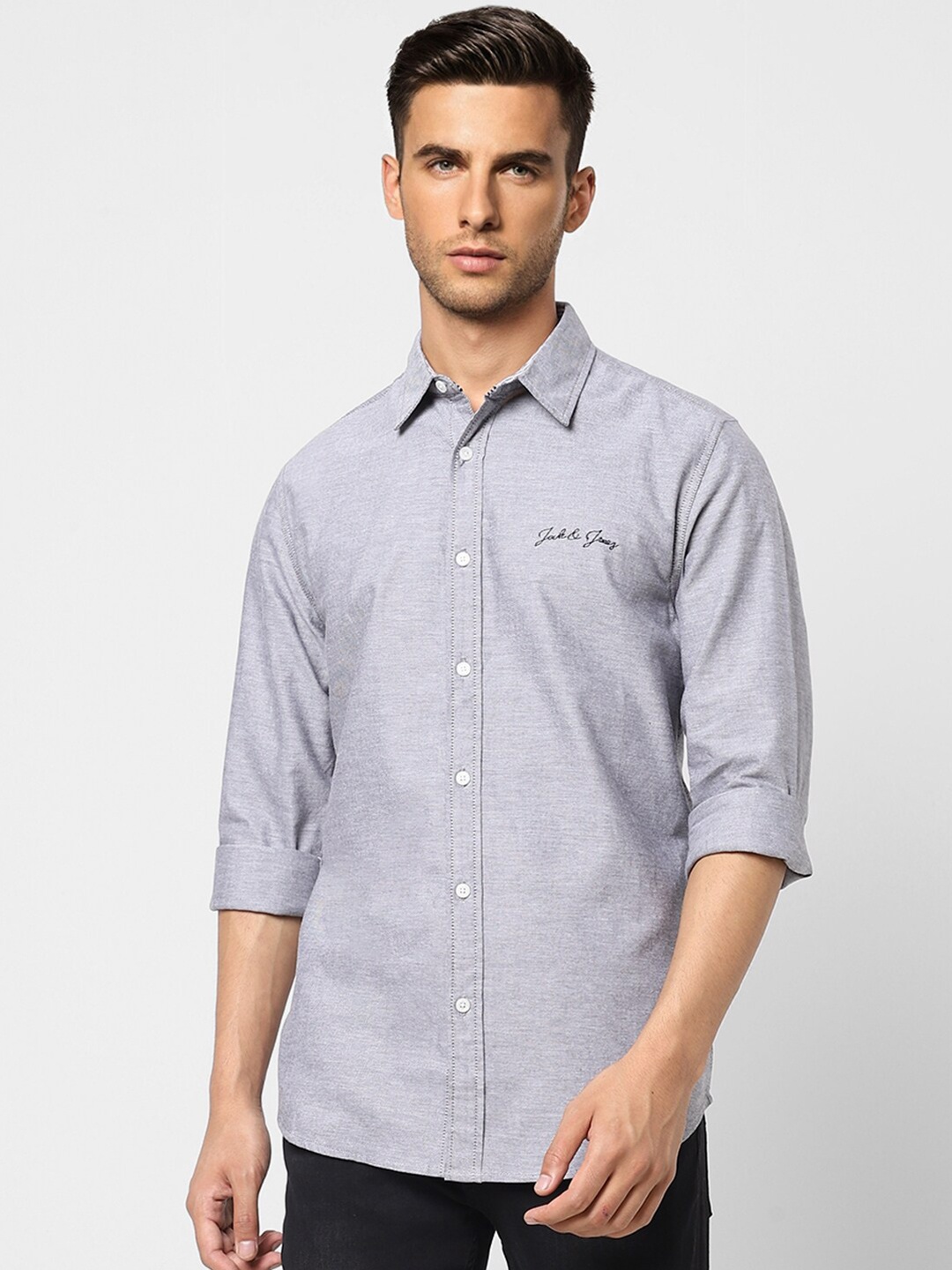 

Jack & Jones Men Grey Cotton Casual Shirt