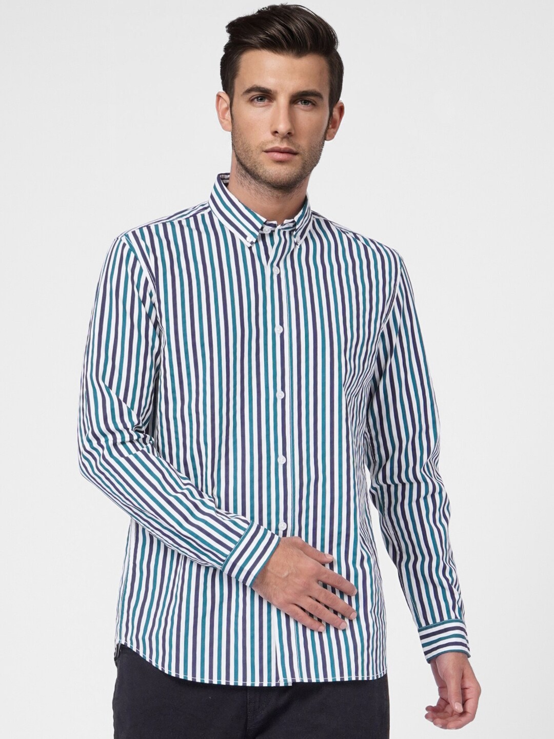 

Jack & Jones Men White Cotton Slim Fit Checked Casual Shirt