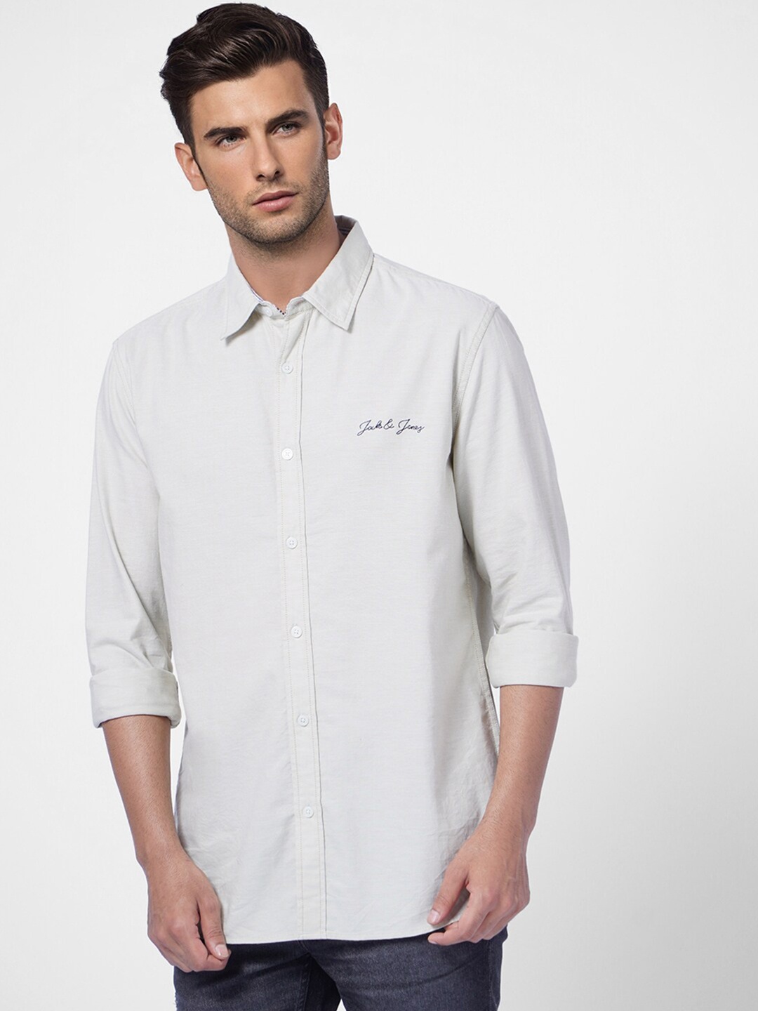 

Jack & Jones Men Grey Cotton Casual Shirt