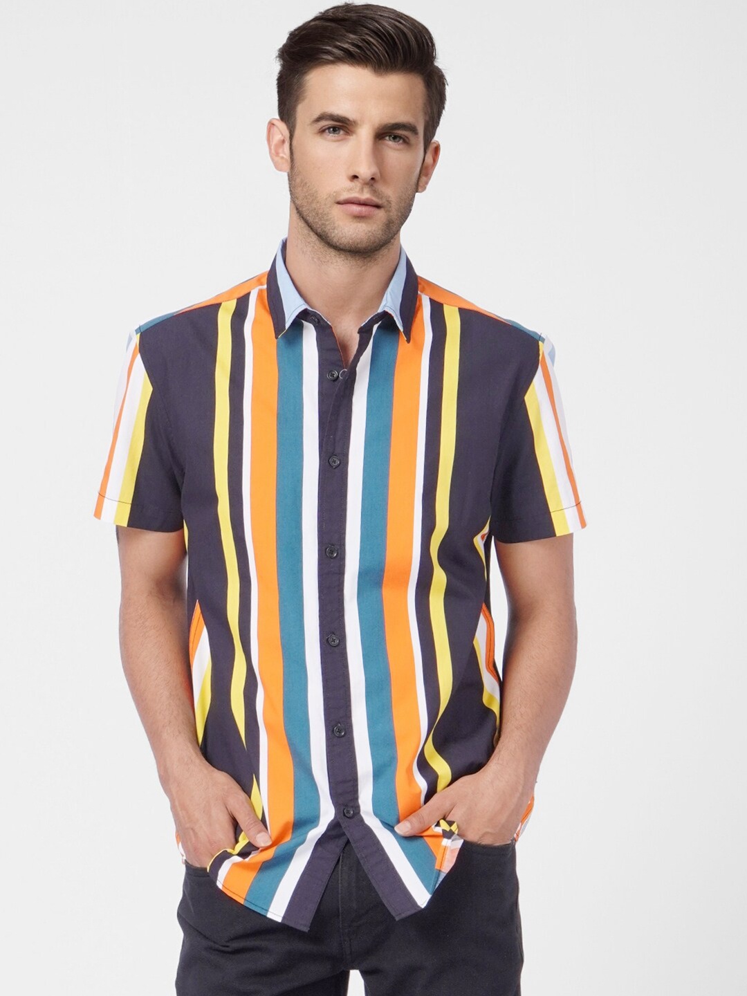 

Jack & Jones Men Black Striped Casual Shirt
