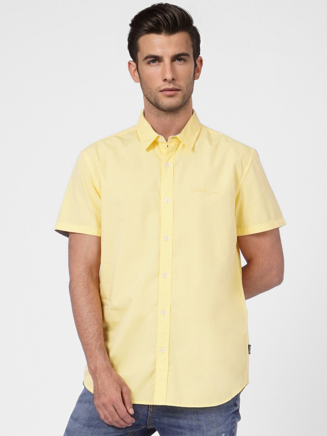 

Jack & Jones Men Yellow Cotton Slim Fit Casual Shirt