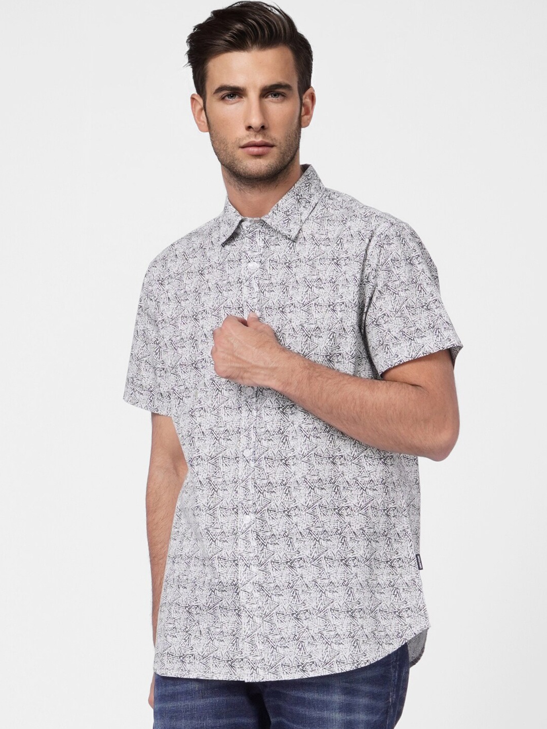 

Jack & Jones Men White Cotton Slim Fit Printed Casual Shirt