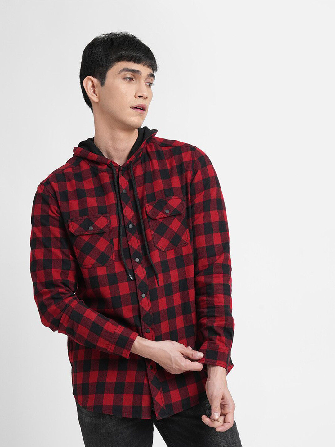 

Jack & Jones Men Black Cotton Buffalo Checks Checked Casual Shirt