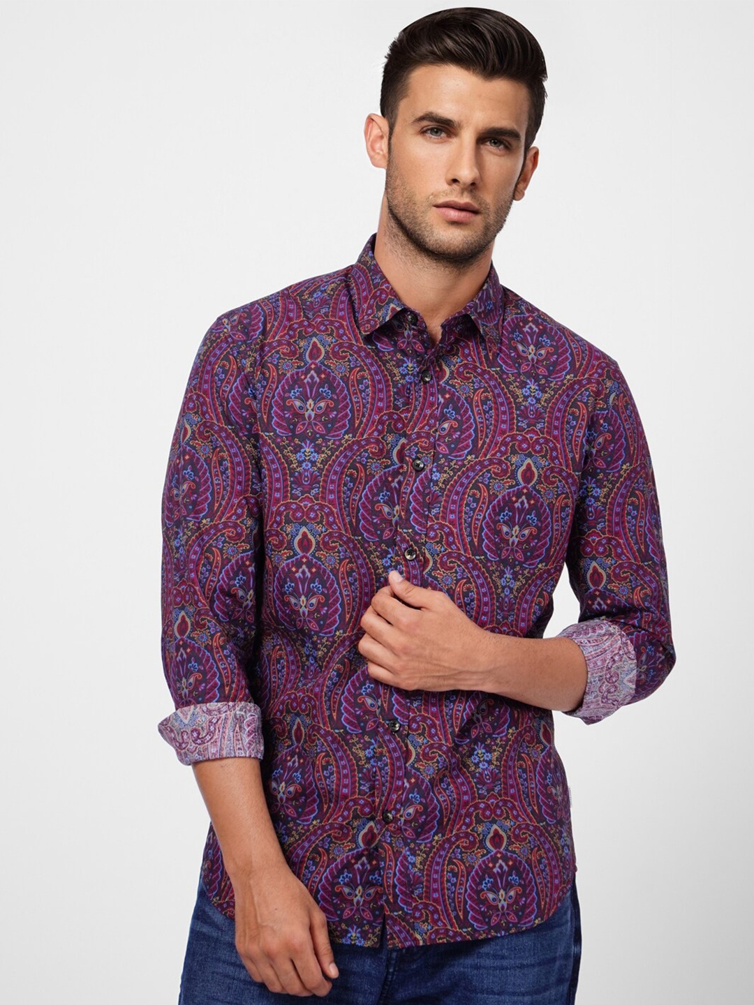 

Jack & Jones Men Purple Cotton Floral Printed Casual Shirt