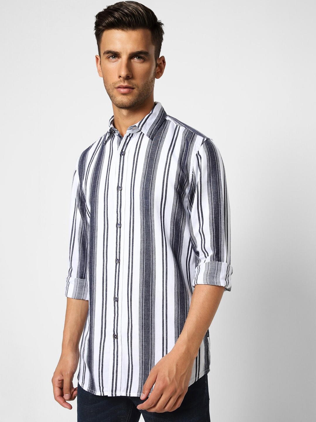 

Jack & Jones Men White Cotton Striped Casual Shirt
