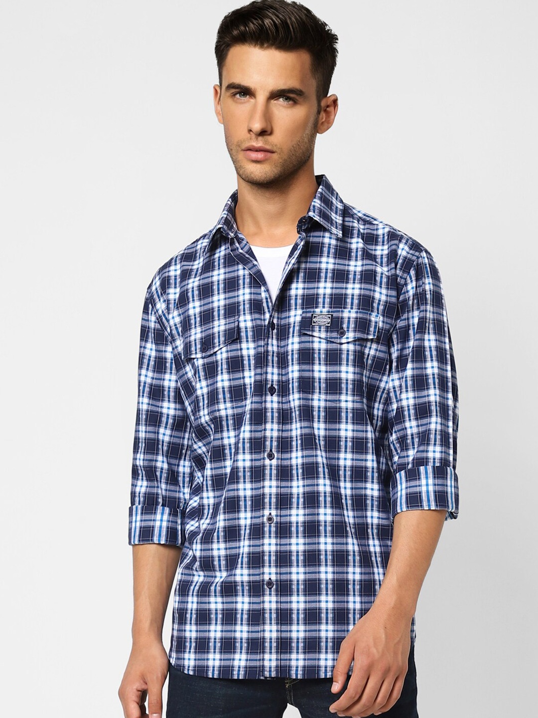

Jack & Jones Men Blue Cotton Comfort Checked Casual Shirt