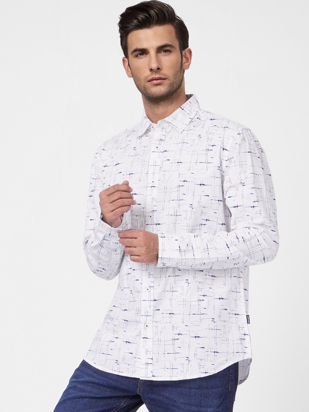 

Jack & Jones Men White Cotton Slim Fit Printed Casual Shirt