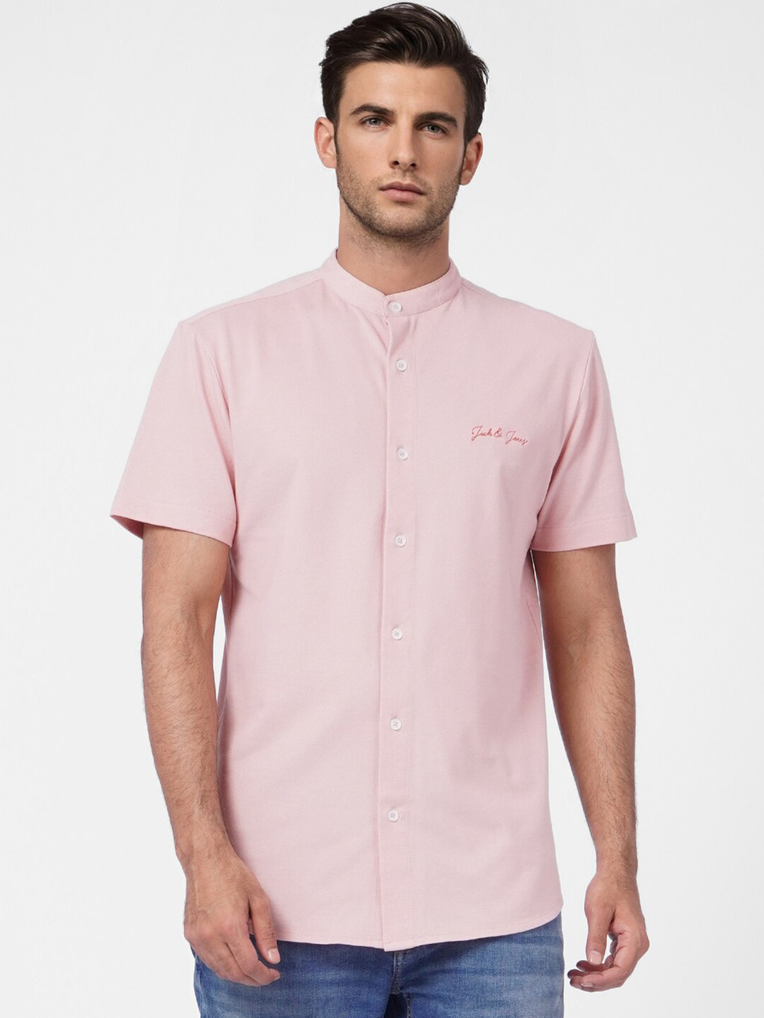 

Jack & Jones Men Pink Cotton Slim Fit Casual Shirt