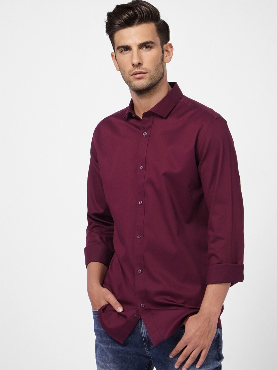 

Jack & Jones Men Maroon Cotton Casual Shirt