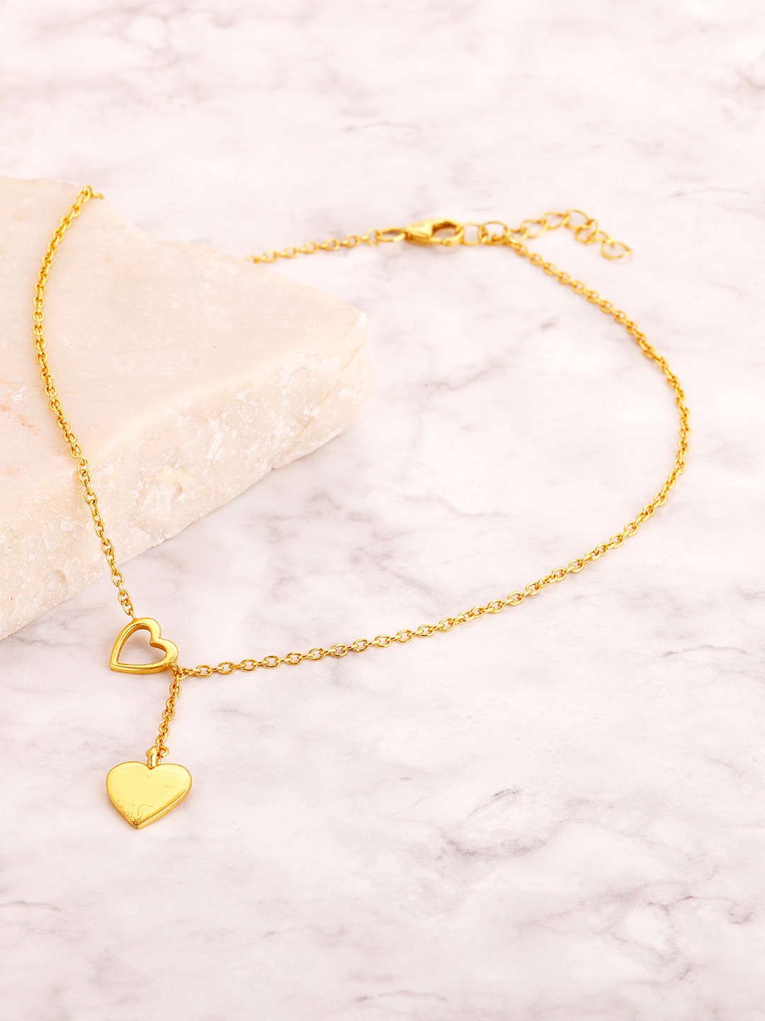 

GIVA Women 925 Sterling Silver Gold-Plated Heart Charm Anklet