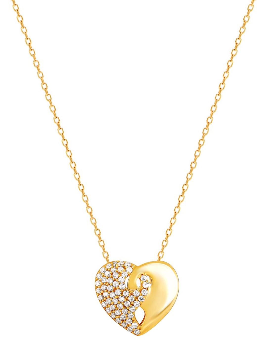 

GIVA Women 925 Sterling Silver White & Gold Plated CZ -Studded Heart Pendant With Chain