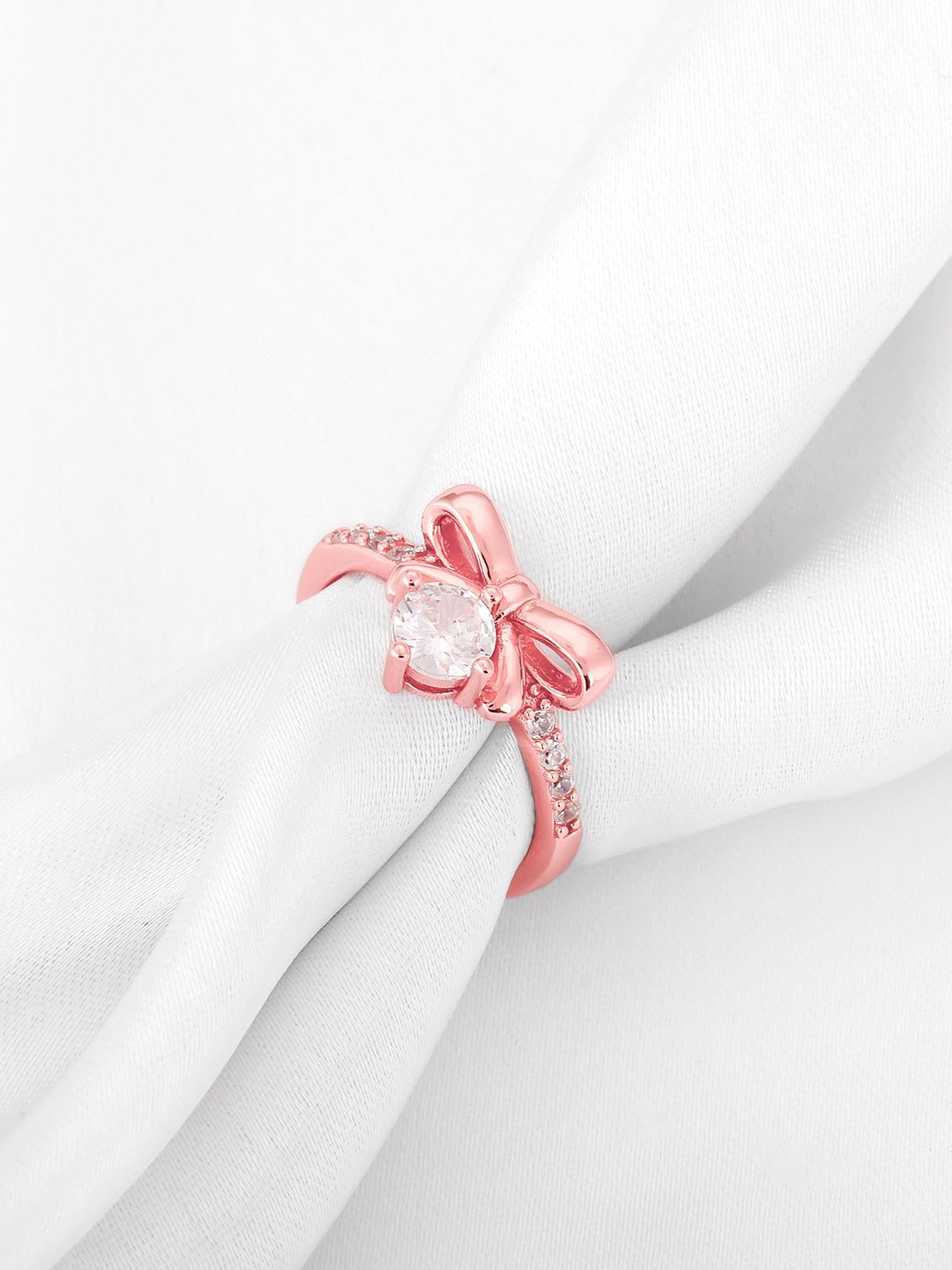 

GIVA Women White & 925 Sterling Silver Rose Gold-Plated Ribbon Dance Ring