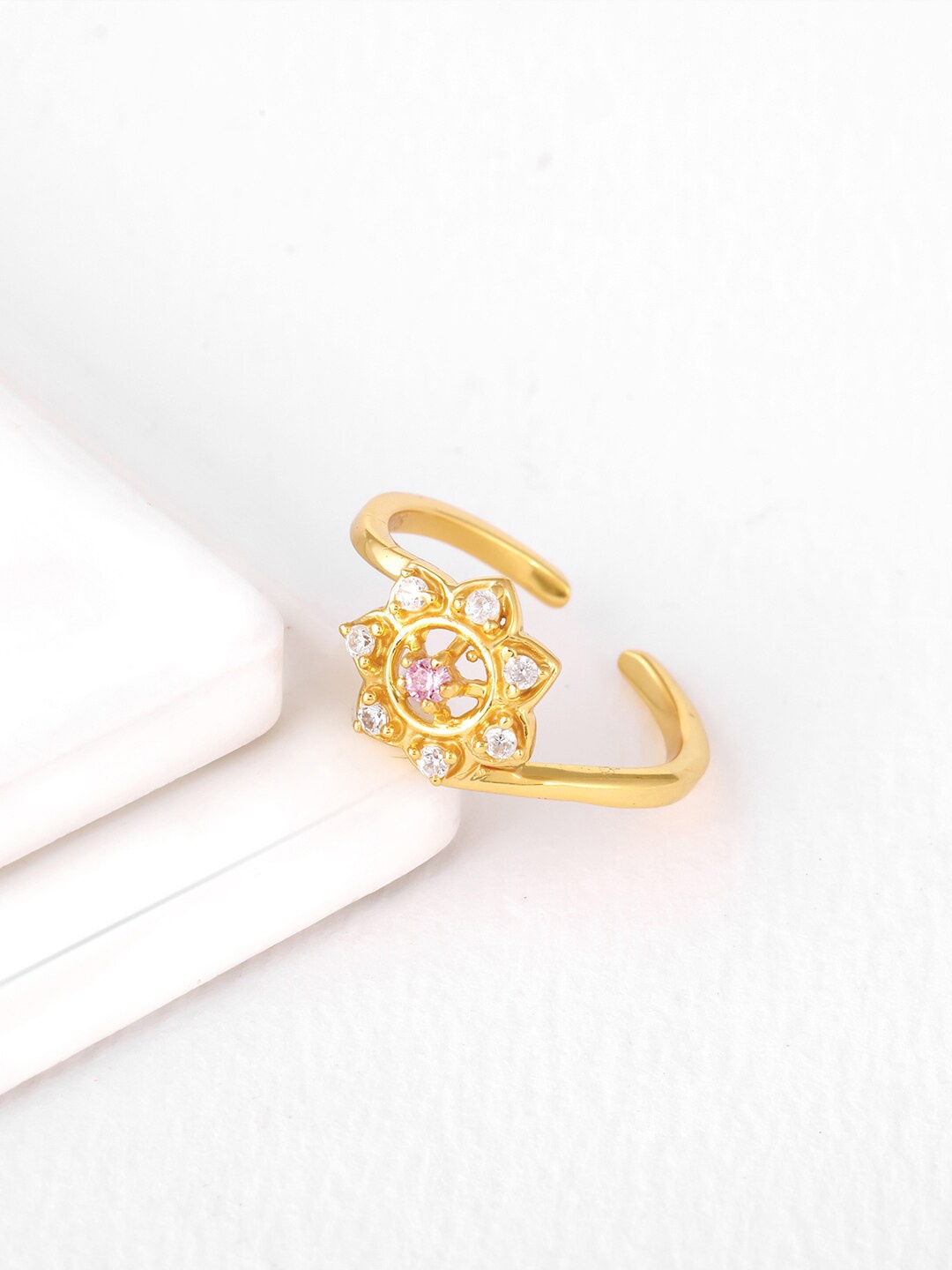 

GIVA Women 92.5 sterling Silver & White Gold-Plated CZ -Studded Adjustable Finger Ring