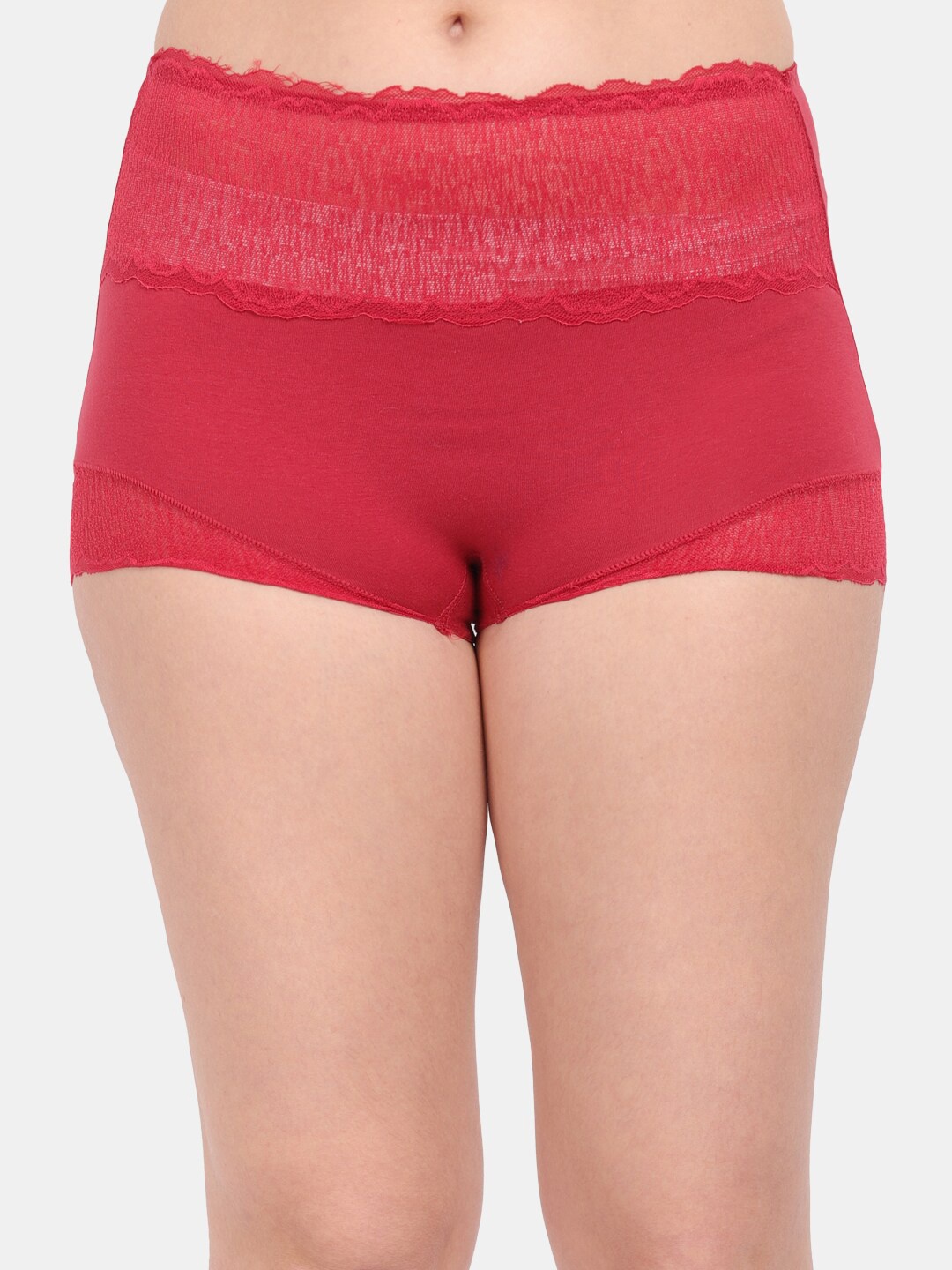 

Amour Secret Women Red Solid High Waist Lace Anti Odour Hipster Brief