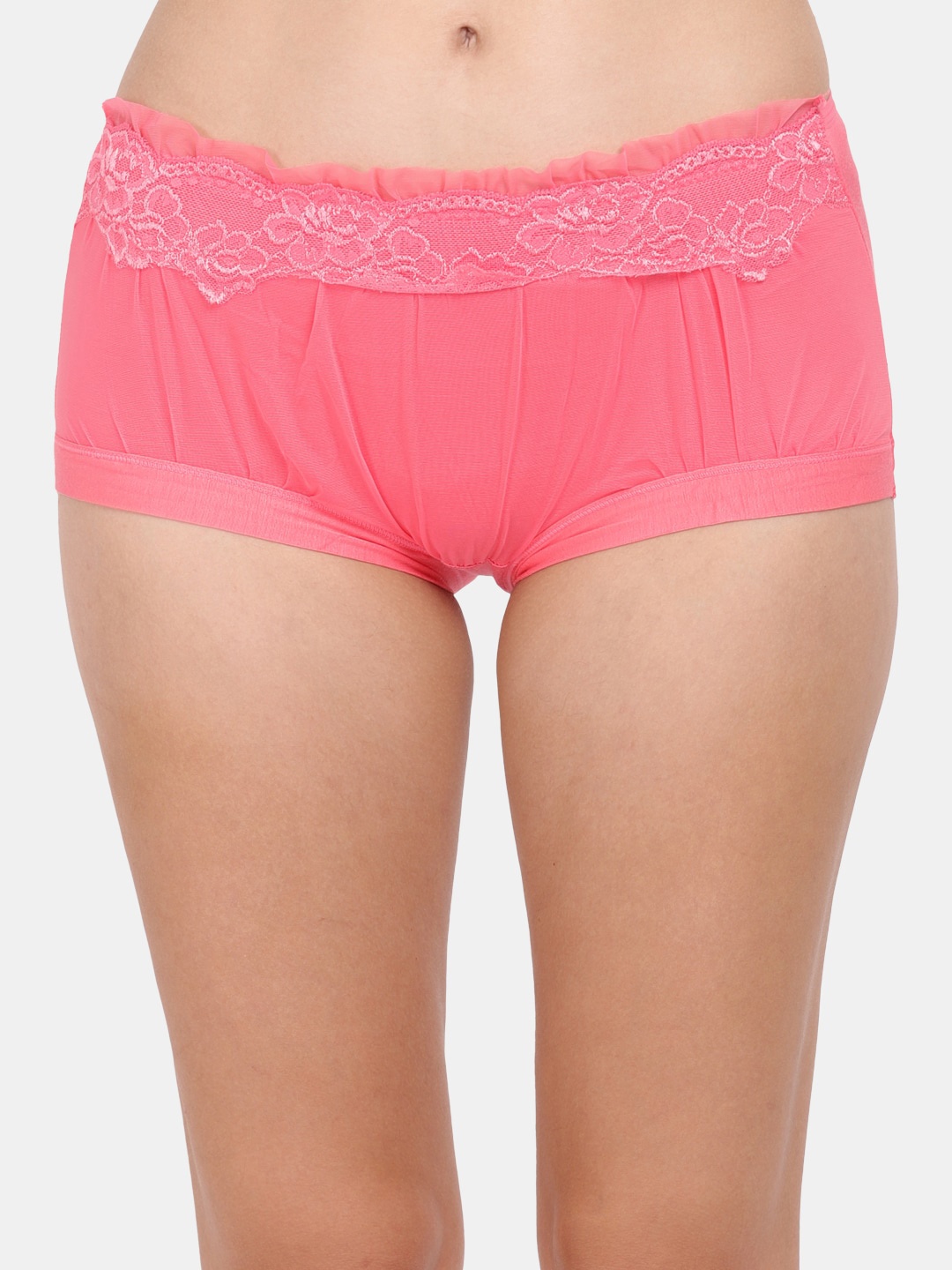 

Amour Secret Women Coral Solid Nylon Lace Detail Anti Odour Hipsters Briefs