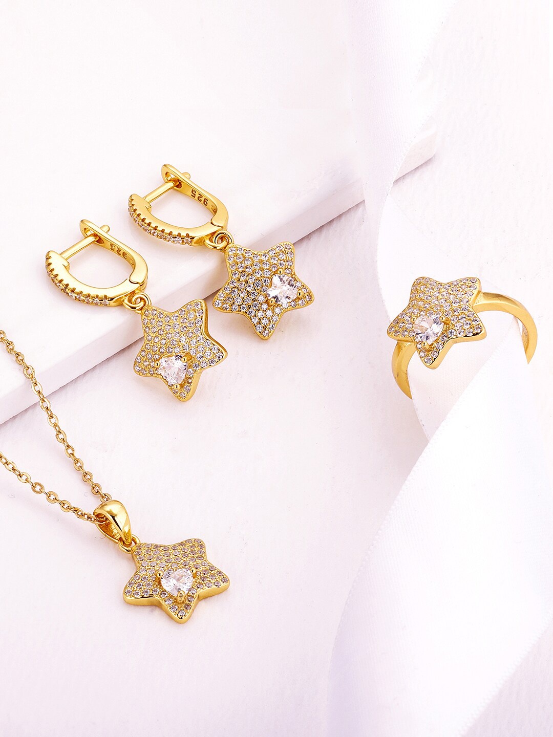 

GIVA Gold-Plated White CZ Studded 925 Sterling Silver Jewellery Set
