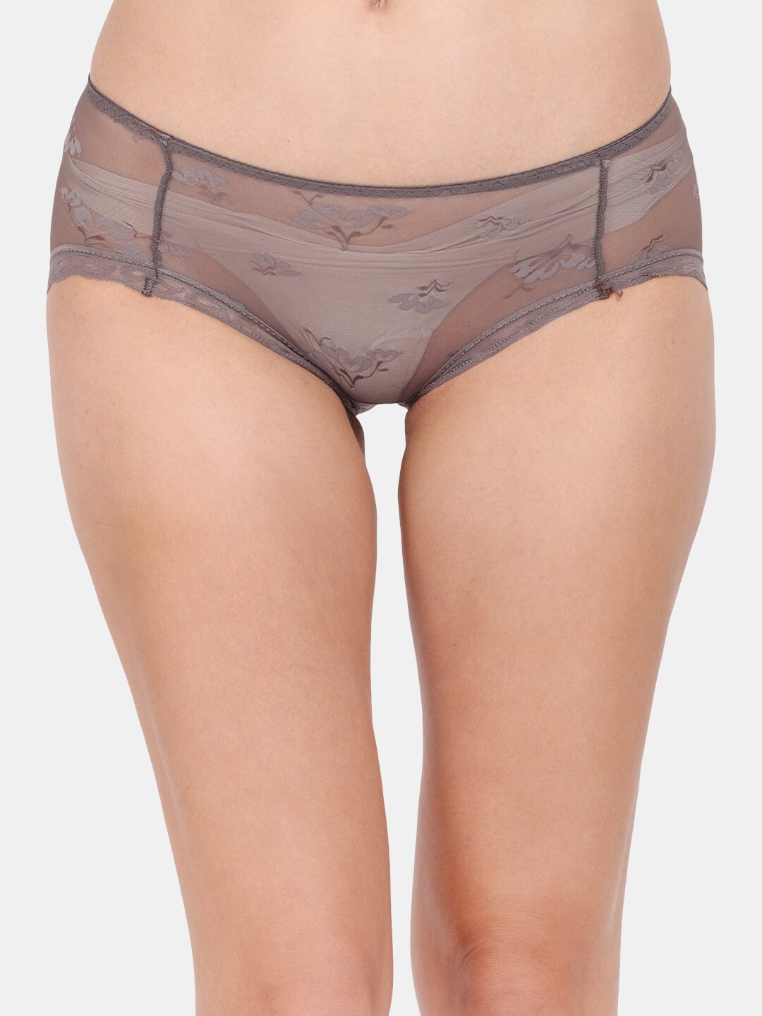 

Amour Secret Women Grey Floral Printed Lace Anti Odour Hipsters Briefs